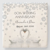 白い白鳥結婚との60thダイヤモンドの記念日 ストーンコースター (正面)
