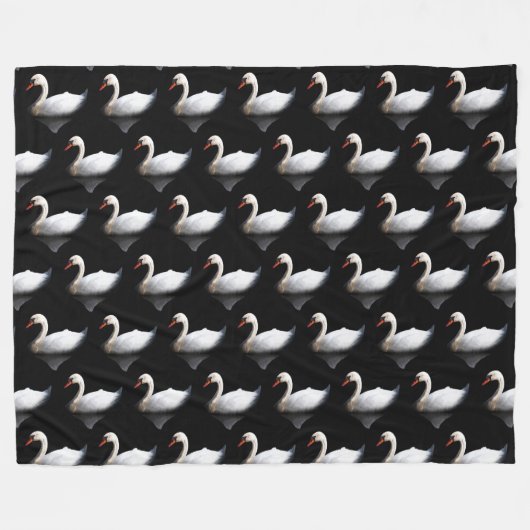 白い白鳥 フリースブランケット (正面(横))