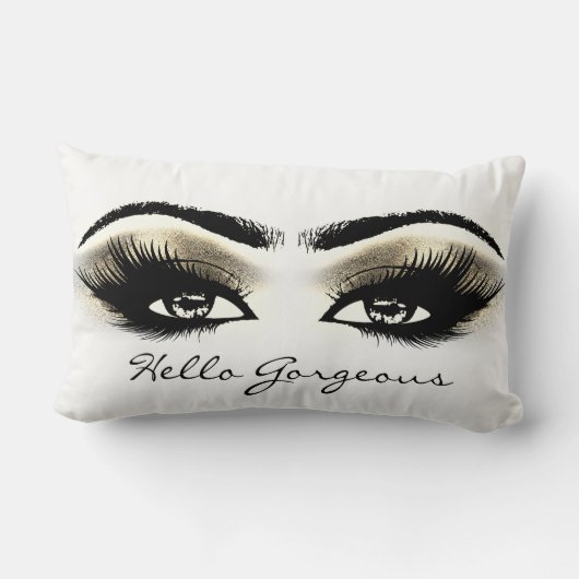 白い目メイクアップラッシュハローゴージャスな金ゴールドの目 ランバークッション (裏面)