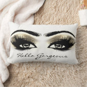 白い目メイクアップラッシュハローゴージャスな金ゴールドの目 ランバークッション (ブランケット)