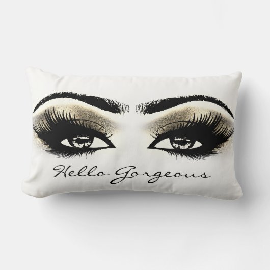 白い目メイクアップラッシュハローゴージャスな金ゴールドの目 ランバークッション (正面)