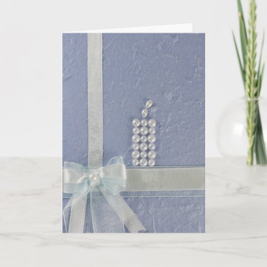 白い真珠でキャンドルをパーソナライズ，バプテスマに礼 カード (正面)