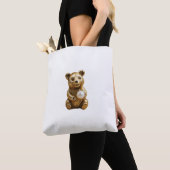 白い真珠のクマのジュエリー トートバッグ (クローズアップ)