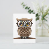 白い眼鏡の可愛読いフワフワ茶色フクロウ ポストカード (スタンド正面)
