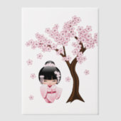 白い着物こけし人形かわいい芸者ガールインサート ベラム紙招待状 (正面)