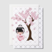 白い着物こけし人形かわいい芸者ガールインサート ベラム紙招待状 (オフセット (招待状))