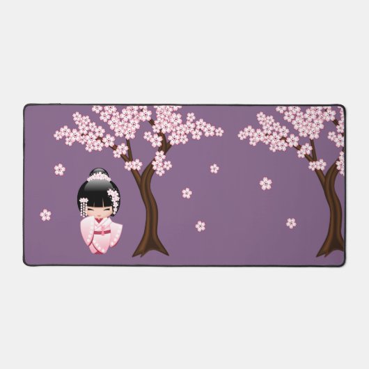 白い着物こけし人形かわいい芸者紫 デスクマット (正面)