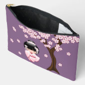 白い着物こけし人形可愛い芸者ガールパープル アクセサリーポーチ (見開き)