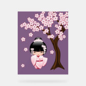 白い着物こけし人形可愛い芸者ガールパープル アクリルサイン (正面)