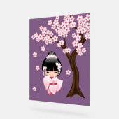 白い着物こけし人形可愛い芸者ガールパープル アクリルサイン (傾斜)