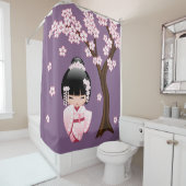 白い着物こけし人形可愛い芸者ガールパープル シャワーカーテン (インサイチュ)