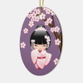 白い着物こけし人形可愛い芸者ガールパープル セラミックオーナメント (左)