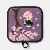 白い着物こけし人形可愛い芸者ガールパープル 鍋敷き (正面)