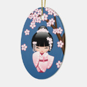 白い着物こけし人形 – かわいい芸者の女の子ブルー セラミックオーナメント (左)