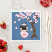 白い着物こけし人形 – かわいい芸者ガールブルー スタンダードランチョンナプキン (インサイチュ)