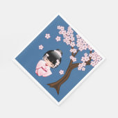 白い着物こけし人形 – かわいい芸者ガールブルー スタンダードランチョンナプキン (角)