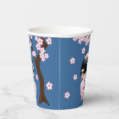 白い着物こけし人形 – かわいい芸者ガールブルー 紙コップ (右)