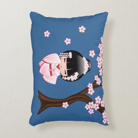 白い着物こけし人形 – かわいい芸者ガール アクセントクッション (正面(垂直))