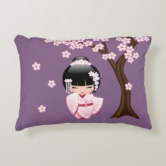 白い着物こけし人形 – かわいい芸者ガール アクセントクッション (正面)