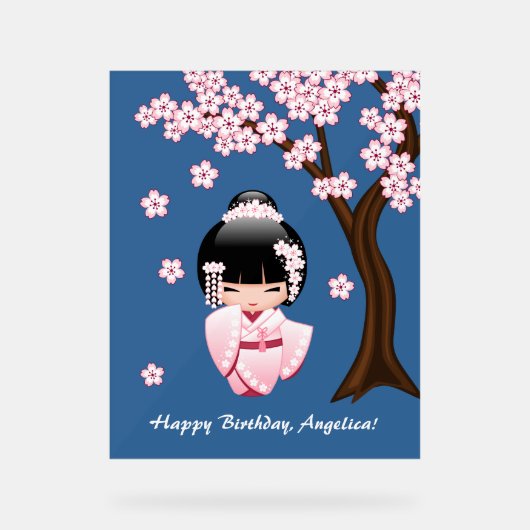 白い着物こけし人形 – かわいい芸者ガール アクリルサイン (正面)