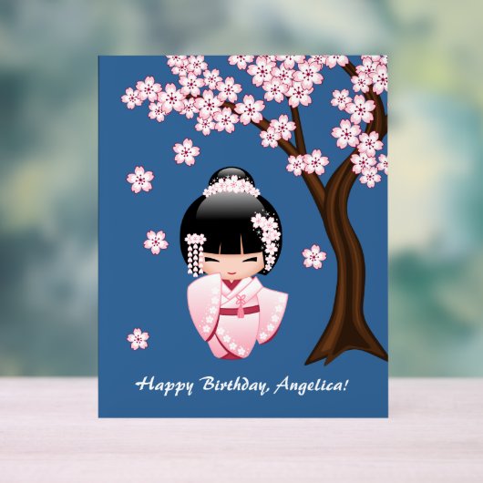 白い着物こけし人形 – かわいい芸者ガール アクリルサイン (ニュートラル)