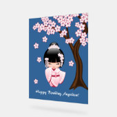 白い着物こけし人形 – かわいい芸者ガール アクリルサイン (傾斜)