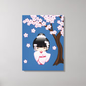 白い着物こけし人形 – かわいい芸者ガール キャンバスプリント (正面)