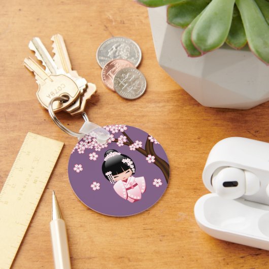 白い着物こけし人形 – かわいい芸者ガール キーホルダー (デスク)