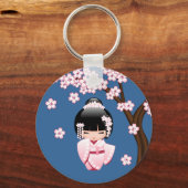 白い着物こけし人形 – かわいい芸者ガール キーホルダー (正面)