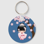 白い着物こけし人形 – かわいい芸者ガール キーホルダー (裏面)