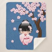 白い着物こけし人形 – かわいい芸者ガール シェルパブランケット (正面)