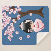 白い着物こけし人形 – かわいい芸者ガール シェルパブランケット (正面(横))