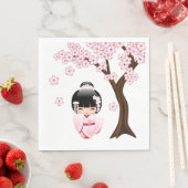 白い着物こけし人形 – かわいい芸者ガール スタンダードランチョンナプキン (インサイチュ)