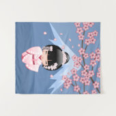 白い着物こけし人形 – かわいい芸者ガール タペストリー (正面(横))