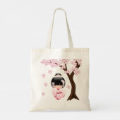 白い着物こけし人形 – かわいい芸者ガール トートバッグ (裏面)