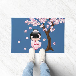 白い着物こけし人形 – かわいい芸者ガール ドアマット