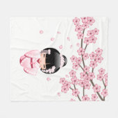 白い着物こけし人形 – かわいい芸者ガール フリースブランケット (正面(横))