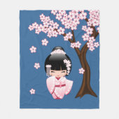 白い着物こけし人形 – かわいい芸者ガール フリースブランケット (正面)