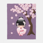 白い着物こけし人形 – かわいい芸者ガール フリースブランケット (正面)