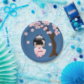 白い着物こけし人形 – かわいい芸者ガール ペーパープレート (パーティー)