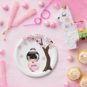 白い着物こけし人形 – かわいい芸者ガール ペーパープレート (パーティー)