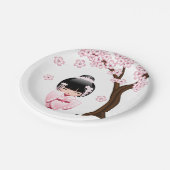 白い着物こけし人形 – かわいい芸者ガール ペーパープレート (アングル)