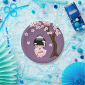 白い着物こけし人形 – かわいい芸者ガール ペーパープレート (パーティー)