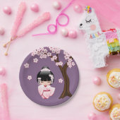 白い着物こけし人形 – かわいい芸者ガール ペーパープレート (パーティー)