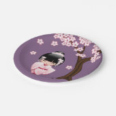 白い着物こけし人形 – かわいい芸者ガール ペーパープレート (アングル)