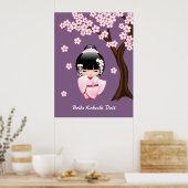 白い着物こけし人形 – かわいい芸者ガール ポスター (キッチン)