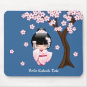 白い着物こけし人形 – かわいい芸者ガール マウスパッド (正面)