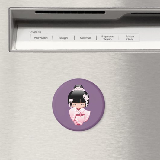 白い着物こけし人形 – かわいい芸者ガール マグネット (インサイチュ (食洗機))