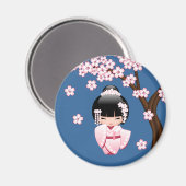 白い着物こけし人形 – かわいい芸者ガール マグネット (正面/裏面)