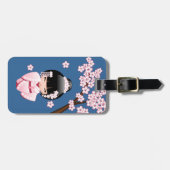 白い着物こけし人形 – かわいい芸者ガール ラゲッジタグ (正面横)